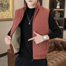 秋冬輕薄款加絨大尺碼保暖背心馬甲 寬鬆短款羽絨棉服背坎肩 - 男款