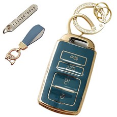 루루형제 기아 호환 자동차 프리미엄 TPU 키 케이스 + 번호키링 + 가죽 스트랩, 스카이그레이, AK-09