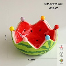 西瓜陶瓷果碗 水果叉套組, 紅色 - 西瓜陶瓷果碗彩色6叉, 1套