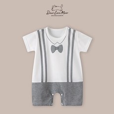 寶寶連身裝 小王子假兩件短袖爬服, 1個, 短袖-假兩件灰連身,66, 灰, 短袖-假兩件