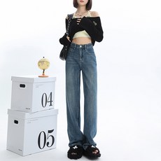 【今茵】牛仔褲女秋冬加絨窄版闊腿褲高腰垂感拖地褲加厚直筒褲子