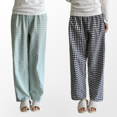 하바우 남여공용 시어서커 와이드 체크 잠옷바지 2종 세트