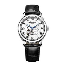 RHYTHM 麗聲羅馬字鏤空白面機械錶 A1509L01 律動讀秒24/H自動上鍊黑皮帶腕錶