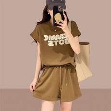 RORO 夏季新款女士運動服套裝 休閒時尚兩件套 短袖短褲