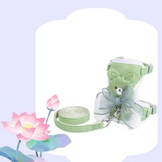 可愛貓咪牽引繩 兔子胸背帶 外出防脫 可調舒適, 1個, 可愛毛球兔兔胸背+綠色,S號 建議2-6斤