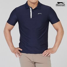 남성 솔리드 플라켓 배색 카라 반팔 티셔츠 네이비