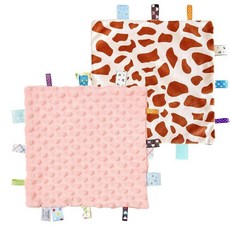 해외 CREVENT Tag Security 아기용 담요 남아용 부드럽고 작은 러비 아기 이불 감각 생일 베이비 샤워를 위한 훌륭한 선물 25.4 x 25.4cm10 10인치 8, Macaron Pink + Giraffe Dot.
