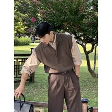 ANYOU 남자니트조끼 캐주얼 레이어드 베스트 니트조끼