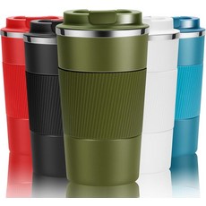 인조이 12온스 여행용 커피 컵 단열 텀블러 보온 머그잔 뚜껑 누수 방지 재사용 가능 스테인리스 스틸 뜨거운 음료 및 차가운 음료용 유출 블랙 380ml, Green, 12.8 Ounces