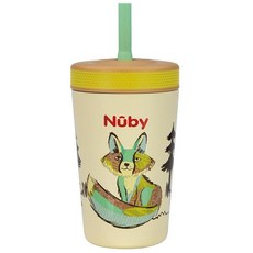 Nuby Thirsty Kids 실리콘 플렉스스트로 단열 유아용 컵 - 355ml(12온스) - 스테인리스 스틸 및 누출 방지 - 18개월 이상 - 우주 비행사, Fox