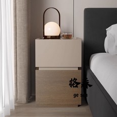 【格森】意式極簡床頭櫃 現代簡約高級感 臥室實木床邊櫃置物架, 胡桃+鐵灰,25*36*45cm, 1個