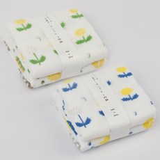 하라다 키요이 8겹 순면 키친크로스 민들레 세트, 4개, 민들레 그린+블루