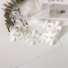 Sweet Twins 韓系小仙女蕾絲簍空花朵寶寶髮帶 嬰兒頭飾 珍珠款