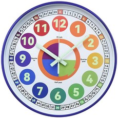 DORBOKER 아동용 학습 시계 침실용 야광 벽시계 30.5cm(12인치) 무소음 야간 조명 어린이 다채로운 시간 교육 방 장식 (조명 로즈 골드) 172693 55633, 라이트 퍼플