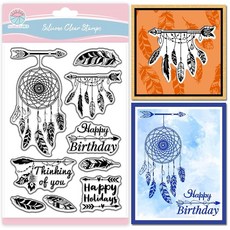 GLOBLELAND 미국 깃털 스크랩북용 투명 스탬프 드림 실리콘 스탬프 화살표 깃털 투명 스탬프 카드 제작용 DIY 엠보싱 저널링