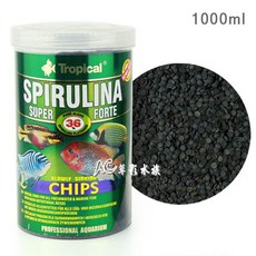 Tropical 德比克 Spirulina Super Forte Chips 螺旋藻強化薄餅飼料, 1個, 36％特級螺旋藻強化薄餅飼料（1000m