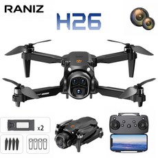 RANIZ H26 입문용 드론 2배터리 포함 브러시리스 모터 광학플로우 90도 전동카메라, 1개, 블랙
