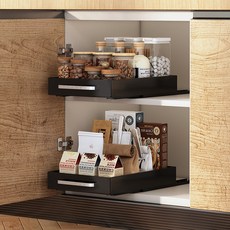 ZOZOFO 1+1 무타공 주방선반 수납장 레일선반 싱크대 하부장 정리대 라지+스몰, 2개, 블랙