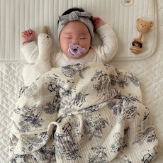 돗투돗 프리미엄 뜨왈드주이 모달 3중거즈 블랭킷 - 네이비