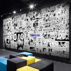 日本動漫墻紙日式主題臥室墻布奶茶店索隆龍珠黑白漫畫壁紙, 1個, 無縫羽絲壁畫布,僅墻紙