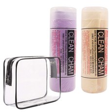 Y플러스원 습식 스포츠타월 66 x 43 cm 2p + 휴대 파우치 세트, 타올(퍼플, 옐로우), 파우치(투명블랙), 1세트