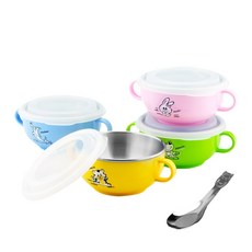 ZEBRA斑馬牌 雙耳兒童碗-附湯匙 11cm 250CC【304不銹鋼 隔熱碗】, 綠色, 1個