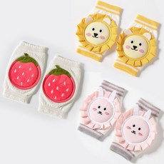 嬰兒爬行護膝蓋兒童防摔學走路寶寶爬行護膝夏季護肘加厚學步薄款, 黃獅子+草莓款+粉小兔 -3雙裝, 1個