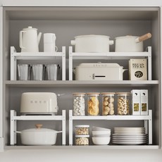 에덴하임 길이조절 주방 선반 접시정리대 그릇 정리선반, 38~60×22×25cm, 화이트(높은선반)