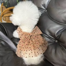 寵物夏季點點紗裙 淑女公主裙, 甜杏波點裙,M背長29建議2.5-3.5kg, 1個