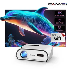 CAIWEI A10R 프로젝터 4k 안드로이드 풀 HD 1080P 자동 초점 Wifi 6 3500 ANSI 홈시어터 비디오 스마트 TV 휴대용 빔, 영국 플러그, White-Manual