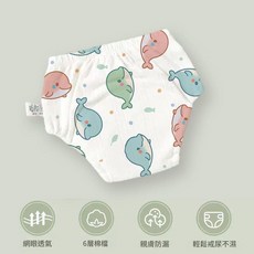 寶寶如廁訓練褲 6層棉檔透氣防漏, 鯨魚, 1套