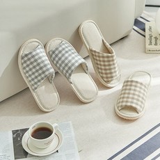 멜란체크 린넨 거실 실내화, 베이지 여성용, 1개