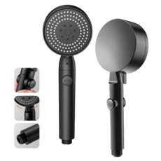 꿀템창고 5단 파워부스터 온오프 고수압 상승조절 샤워기 헤드 교체용 욕실 화장실 사용, 블랙, 1개