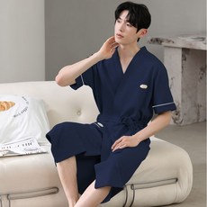 男士華夫格純棉浴袍 夏季新款 吸水速乾