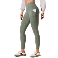 BAYDI Clouduxi 여성용 주머니가 있는 레깅스 63.5cm(25인치) 하이 웨이스트 복부 컨트롤 운동 체육관 요가 팬츠 그레이 올리브. S