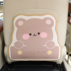 Good Life 熊熊造型汽車椅背收納袋 飲料杯架、平板電腦袋、面紙收納, 立體鬱金香熊-短款防踢墊