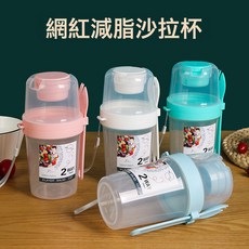 網紅簡約雙層沙拉杯間歇式減肥午餐杯外出攜帶款帶叉蓋酸奶瘦身杯, 1個, 上層300ML,下層500ML:北歐粉
