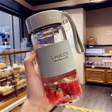 簡約杯子 加厚大容量韓版可愛玻璃杯 男女高顏值防燙簡約新款ins便攜泡茶杯, 綠色480ml+皮套+茶漏, 1個