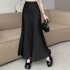 히또리 P0341 속밴딩 옆지퍼 찰랑찰랑 새틴 머메이드 롱 스커트