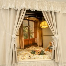 DFMEI 公主風大學生宿舍上鋪牀簾全遮光寢室下鋪牀幔遮擋簾蚊帳窗簾, 【糯米麻薯】1簾【不含支架】---超值優惠