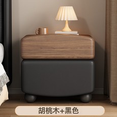 中古風創意設計實木床頭櫃 輕奢臥室小型收納櫃, K1(全實木+貓爪皮)胡桃木+隕石黑