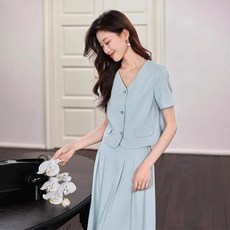 패션고리 여성 여름 브이넥 자켓 스커트 투피스 HY23