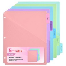 SUIN 포켓이 있는 5탭 바인더 디바이더 - 3링 바인더용 튼튼한 플라스틱 디바이더 탭 및 라벨 스티커가 있는 레터 사이즈 폴리 페이지 분리기 다이아몬드 텍스처 5가지, 1-PACK