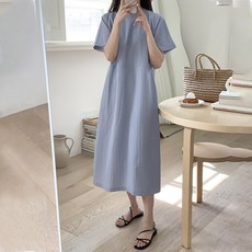 큐니티 [국내생산] 여름 링클 바스락 반팔 절개 백포켓 체형커버 롱 원피스 (3color)