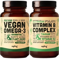 Vegan Omega 3 & Vegan Vitamin B Complex Bundle - Plant-Based DHA & EPA --ty Acids Essential B Vit, 2개, 60정