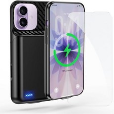 아이폰 16 프로 17 6.3인치 배터리 케이스 2026 업그레이드 고용량 13800mAh 팩 재충전 가능 충전기 외부 충전 강화 유리 화면 보호기 블랙, iPhone 16 Pro/17 (6.3 inch)