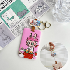 DEEPSUN 라부부 사원증 케이스 ID 카드 릴홀더 교통카드 케이스 LABUBU, 1개, 핑크