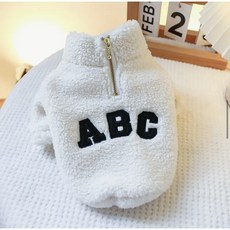 강아지 뽀글이 후리스 지퍼 겨울 옷 ABC 자수 애견 패딩 보온 웨어 따뜻한 집업, 1개, 화이트