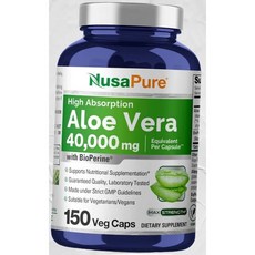 누사퓨어 알로에 베라 40000mg 퍼 식물성 캡스 1 젤 추출물 2001 주의자 비 바이오페린, 1개