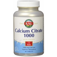 Kal 檸檬酸鈣補充錠 1000mg, 90顆, 1罐